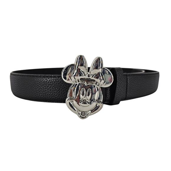 DISNEY 2024 MINNIE MOUSE BLACK VEGAN LEATHER BELT – POLISHED BOW BUCKLE - SIZE M - Picture 1 of 9
